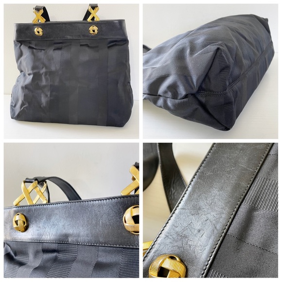 Salvatore Ferragamo black striped canvas and leather vintage shoulder bag - Picture 3 of 11